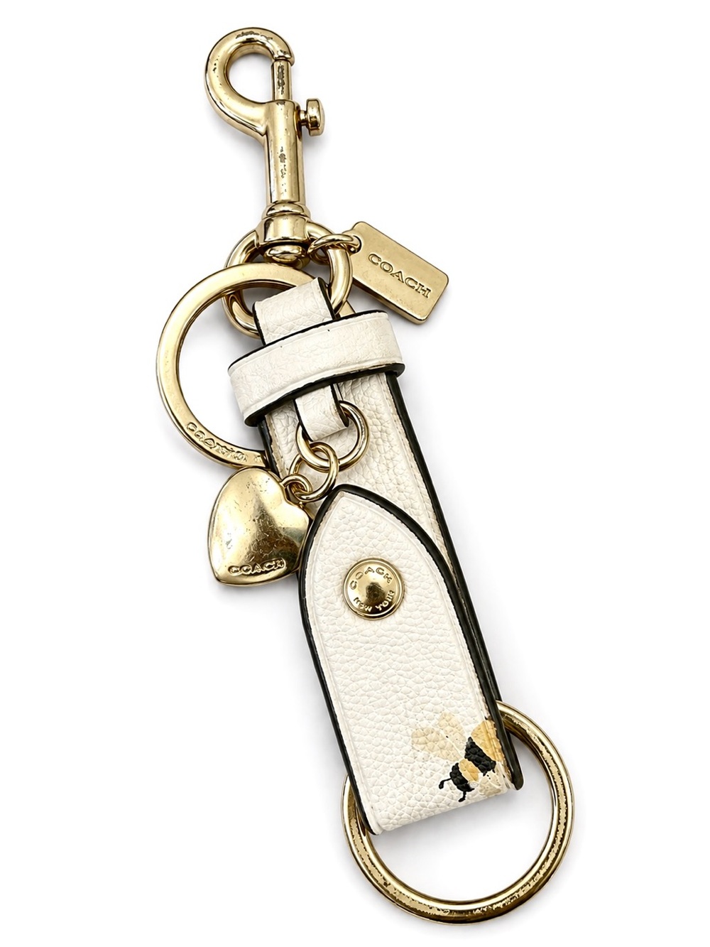 Coach Bee White Leather Heart Charm Valet Keychain
